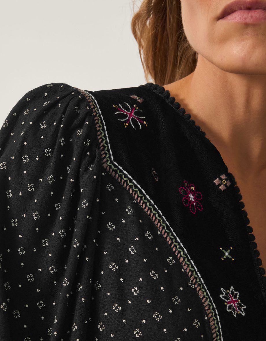 Zoie embroidered print midi dress black