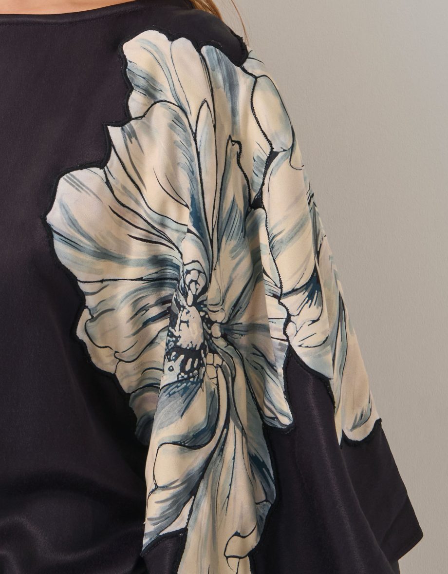 Emilia floral satin kimono dress black