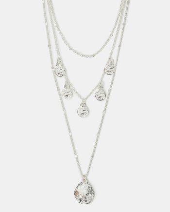TEXTURED DISC CHARM LAYERED NECKLACE SILVER