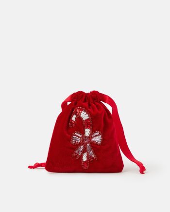 CANDY CANE VELVET DRAWSTRING POUCH