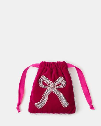 Embellished Bow Drawstring Bag