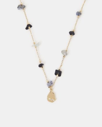 14CT GOLD-PLATED PENDANT NUGGET STONE STATION NECKLACE