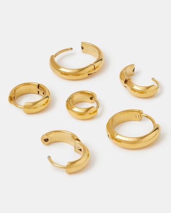 3-PACK STAINLESS STEEL CLICKER HOOP EARRINGS