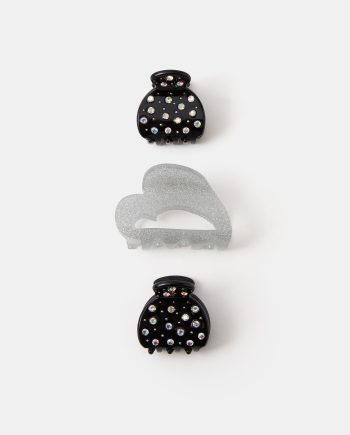 3-PACK HEART & RHINESTONE CLAW CLIPS
