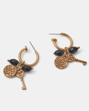 BEADED KEY CHARM HOOP EARRINGS