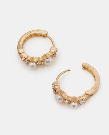 MINI DIAMANTÉ PEARL ENCRUSTED HOOP EARRINGS