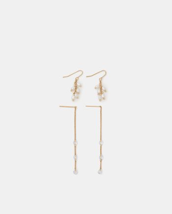 2-PACK PEARL DIAMANTÉ DROP EARRINGS
