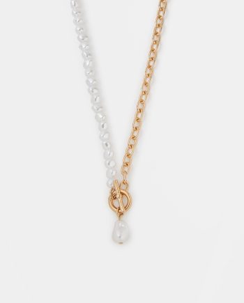Mixed Pearl Chain T-Bar Necklace