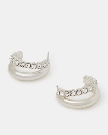 MINI DIAMANTÉ DOUBLE HOOP EARRINGS SILVER