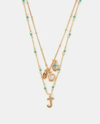 Initial Bead Layered Necklace Green