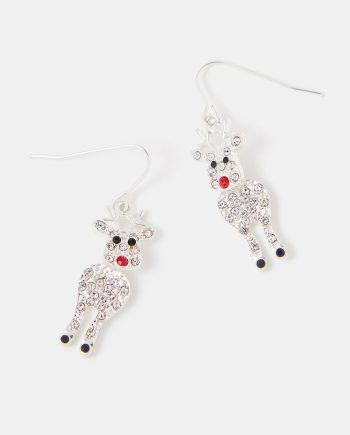 Diamanté Reindeer Drop Earrings