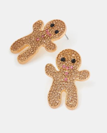 Diamanté Gingerbread Man Stud Earrings