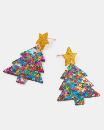 Confetti Resin Christmas Tree Drop Earrings