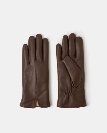 FAUX FUR LINED LEATHER GLOVES BROWN