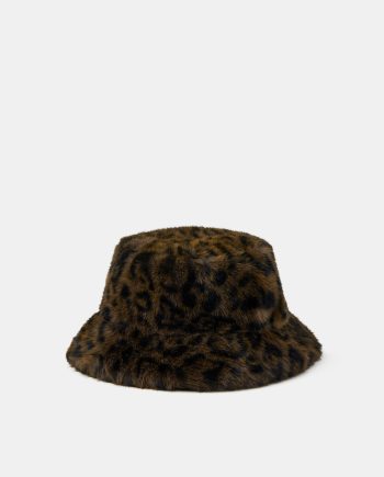 FLUFFY LEOPARD PRINT BUCKET HAT