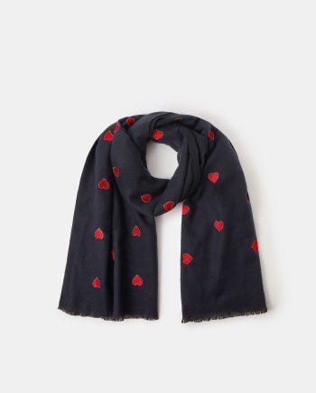 HEART EMBROIDERED BLANKET SCARF BLUE