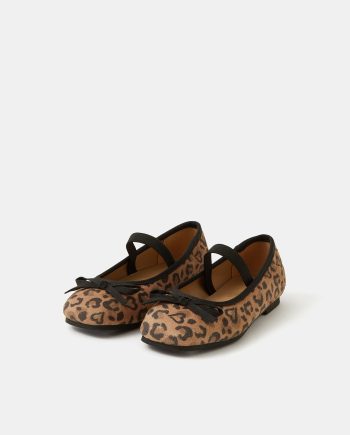 GIRLS ANIMAL PRINT BALLERINA FLATS LEOPARD