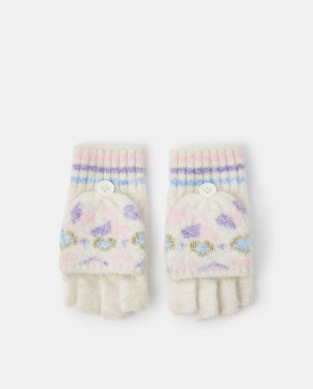 Girls Heart Fair Isle Fingerless Gloves with Mittens Multi