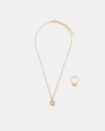 GIRLS HEART GEM NECKLACE & RING SET