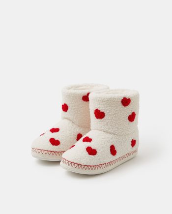 HEART PRINT SLIPPER BOOTS CREAM