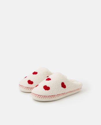 Heart Teddy Mule Slippers Cream