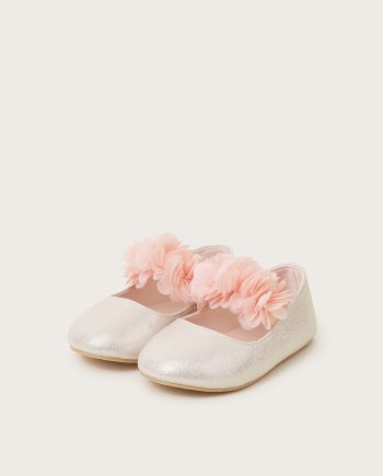 Corsage metallic faux leather ballet flats pink