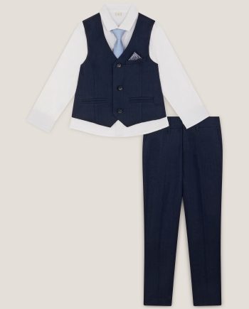 Harry 4-piece herringbone suit with tie blue