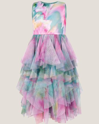 Watercolour sleeveless ruffle party dress multi