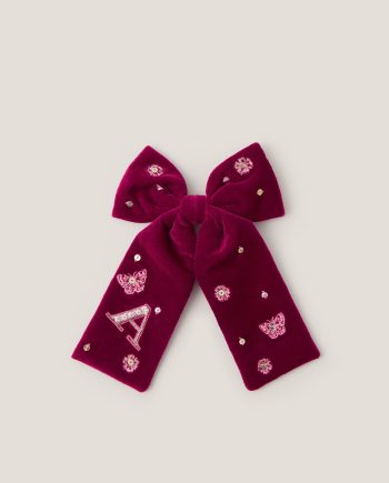 Initial velvet bow hair clip red