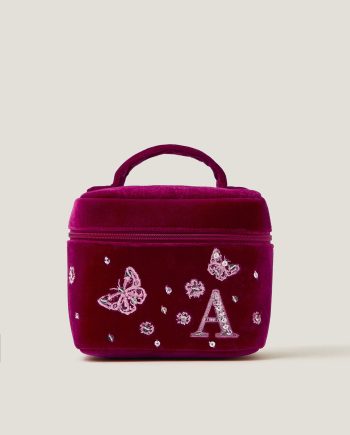 Initial Velvet Make Up Bag Red
