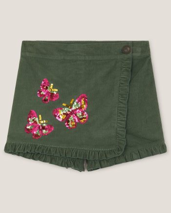Sequin Butterfly Corduroy Skort Green