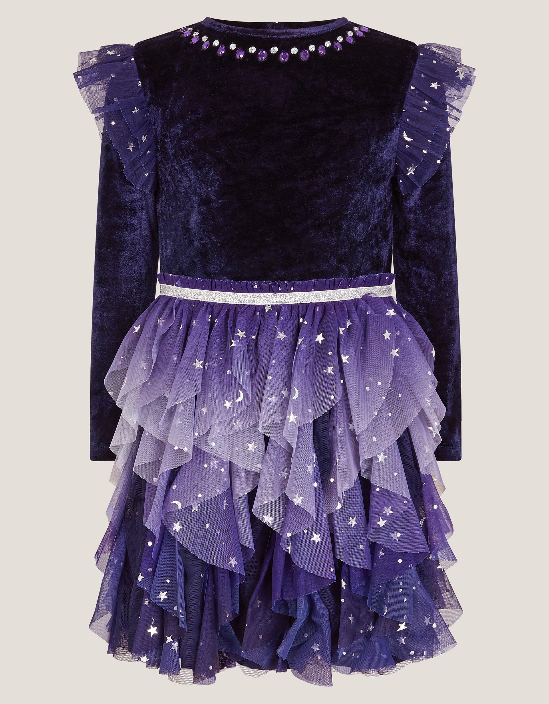 Cosmic velour long sleeve disco dress blue - Monsoon Accessorize Malta