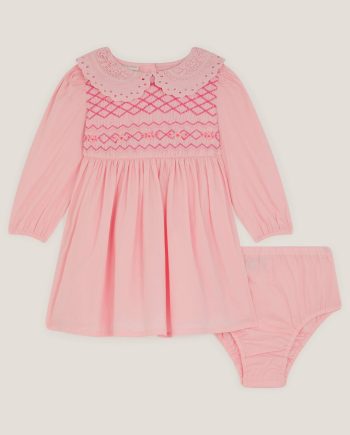 Baby floral smocked dress & briefs set pink