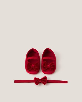 Baby bow velvet headband & booties set red