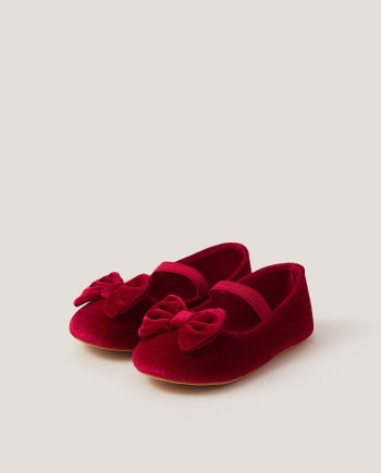 Baby Bow Velvet Walker Shoes Red
