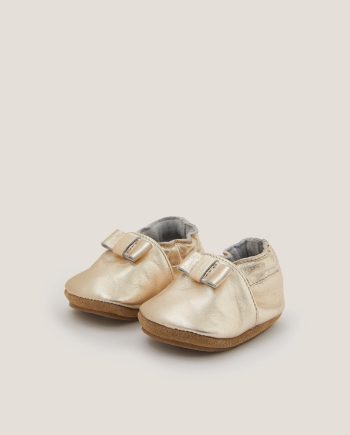 Baby bow metallic leather booties gold