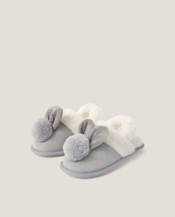 Fluffy pom pom bunny slippers grey