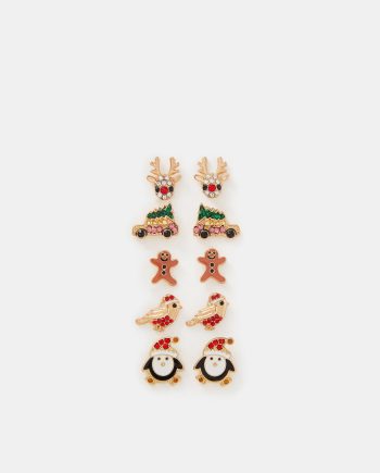 5-Pack Christmas Stud Earrings