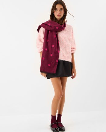 Heart Embroidered Blanket Scarf