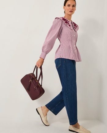 Marta floral embroidered stripe shirt red