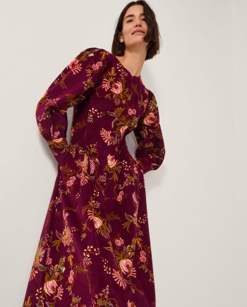 Yasmina floral fit & flare midi dress red