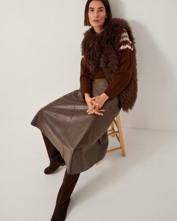 Marnie Faux Leather Midi Skirt Brown
