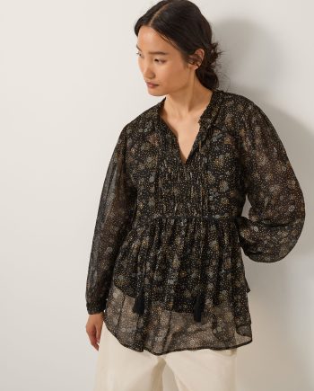 Clara dotwork print blouse black