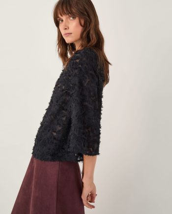 Chrissy sheer textured ¾ sleeve top black