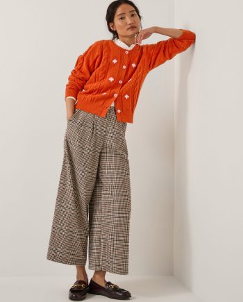 Carmen Check Wide Leg Trousers Natural