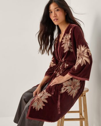 Jaz embroidered velvet kimono copper