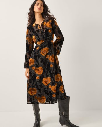Reese devoré polka dot midi dress black