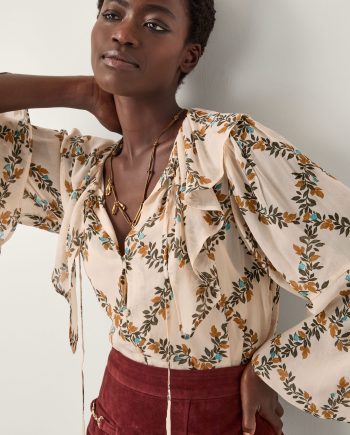 Cheryl diamond floral print blouse ivory