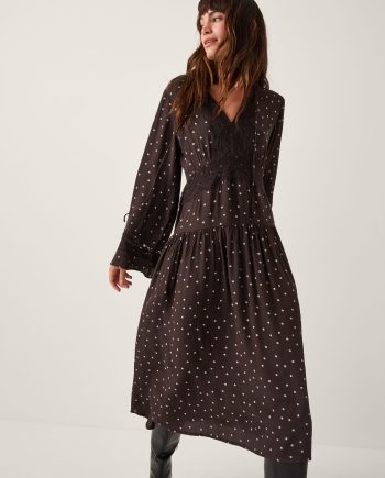 Mackie polka dot lace midi dress brown