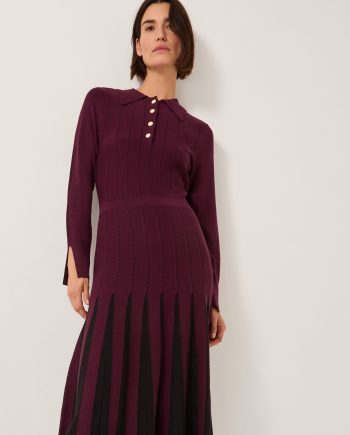 Prue Knit Pleated Shirt Dress Red